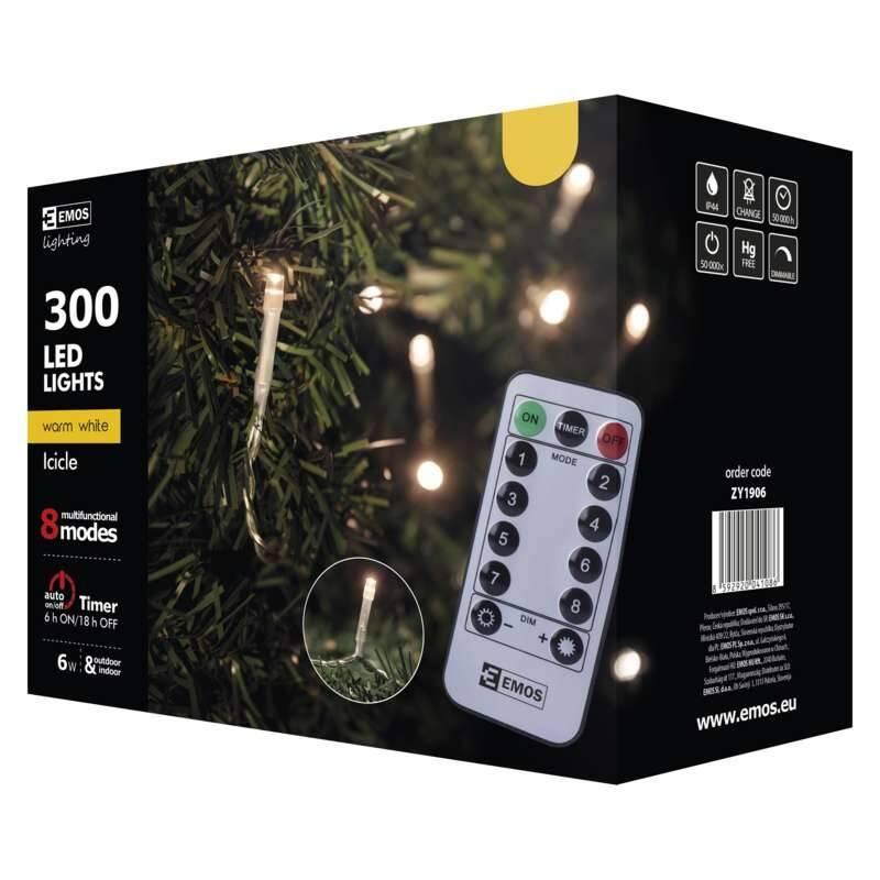 Vánoční osvětlení EMOS 300 LED, rampouchy, 5m, venkovní, teplá bílá, ovladač, programy, časovač, Vánoční, osvětlení, EMOS, 300, LED, rampouchy, 5m, venkovní, teplá, bílá, ovladač, programy, časovač