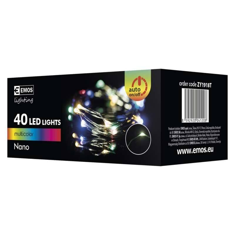 Vánoční osvětlení EMOS 40 LED, nano řetěz zelený, 4m, venkovní, multicolor, časovač