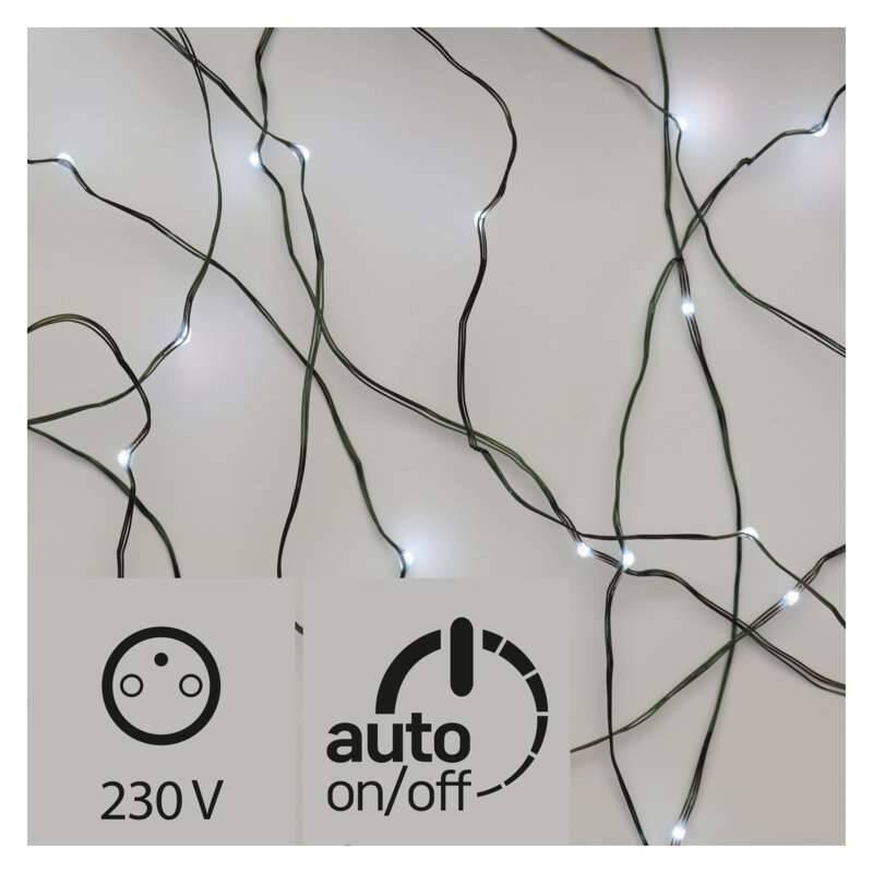 Vánoční osvětlení EMOS 40 LED, nano řetěz zelený, 4m, venkovní, studená bílá, časovač