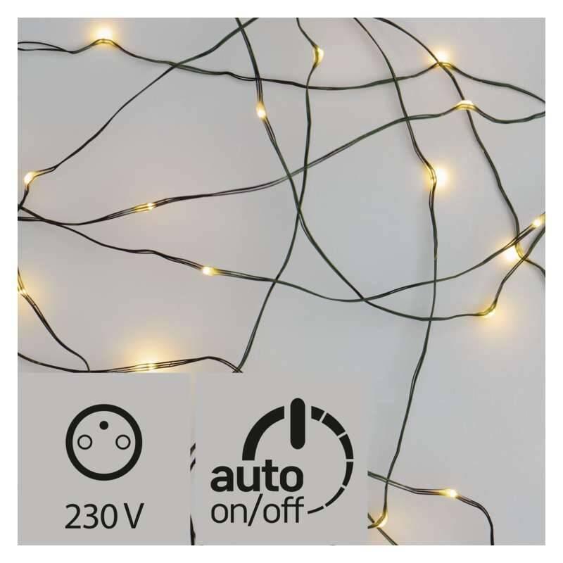 Vánoční osvětlení EMOS 40 LED, nano řetěz zelený, 4m, venkovní, teplá bílá, časovač