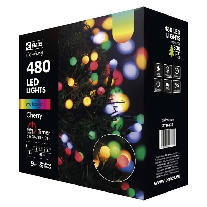 Vánoční osvětlení EMOS 480 LED, cherry řetěz – kuličky, 48m, multicolor, časovač, Vánoční, osvětlení, EMOS, 480, LED, cherry, řetěz, –, kuličky, 48m, multicolor, časovač
