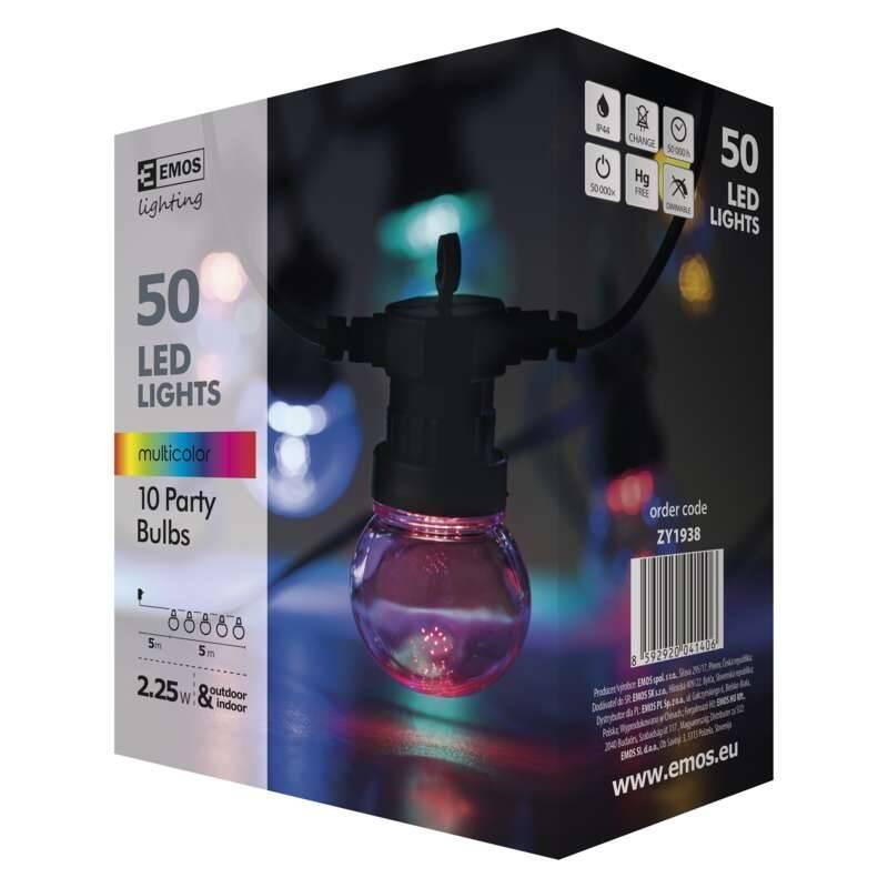 Vánoční osvětlení EMOS 50 LED, 10x párty žárovky, 5m, multicolor