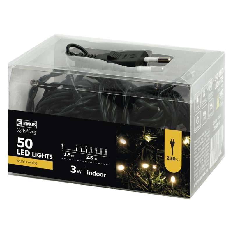 Vánoční osvětlení EMOS 50 LED, 2,5m, řetěz, teplá bílá