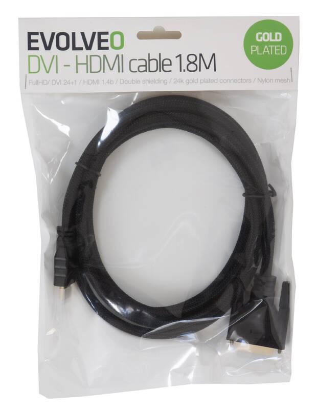 Kabel Evolveo DVI HDMI, 1,8m černý