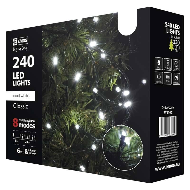 Vánoční osvětlení EMOS 240 LED řetěz, 24m, studená bílá, programy, Vánoční, osvětlení, EMOS, 240, LED, řetěz, 24m, studená, bílá, programy