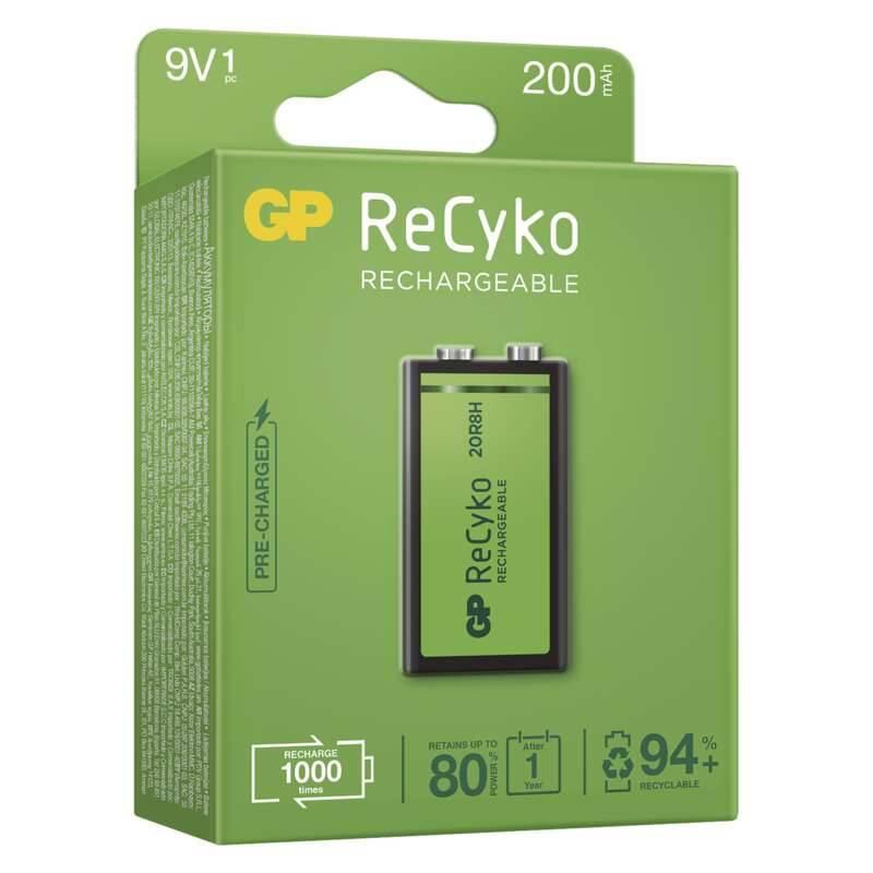 Baterie nabíjecí GP ReCyko, 9V, 200mAh, NiMH, krabička 1ks, Baterie, nabíjecí, GP, ReCyko, 9V, 200mAh, NiMH, krabička, 1ks