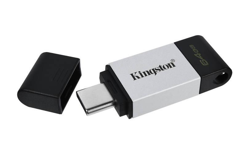 USB Flash Kingston DataTraveler 80 64GB, USB-C černý stříbrný