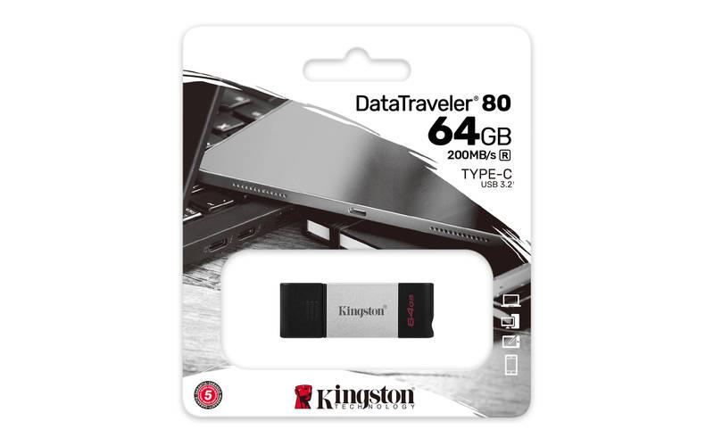 USB Flash Kingston DataTraveler 80 64GB, USB-C černý stříbrný, USB, Flash, Kingston, DataTraveler, 80, 64GB, USB-C, černý, stříbrný