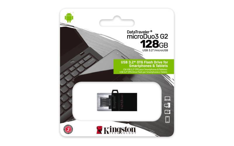 USB Flash Kingston DataTraveler microDuo3 Gen2 128GB černý, USB, Flash, Kingston, DataTraveler, microDuo3, Gen2, 128GB, černý