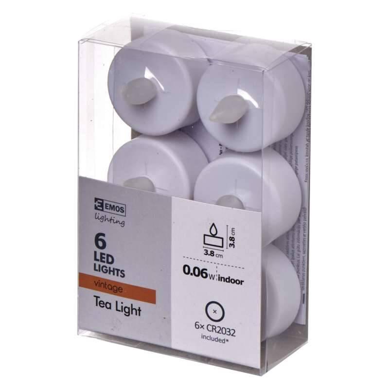 LED dekorace EMOS 6x čajová svíčka bílá, 6x CR2032, LED, dekorace, EMOS, 6x, čajová, svíčka, bílá, 6x, CR2032