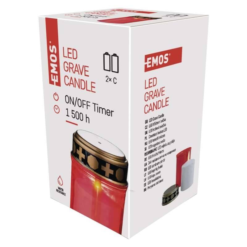 LED dekorace EMOS hřbitovní svíčka, 2× C, červená, časovač