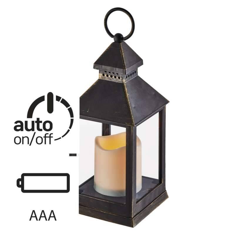 LED dekorace EMOS lucerna antik černá, 3x AAA, blikající, časovač