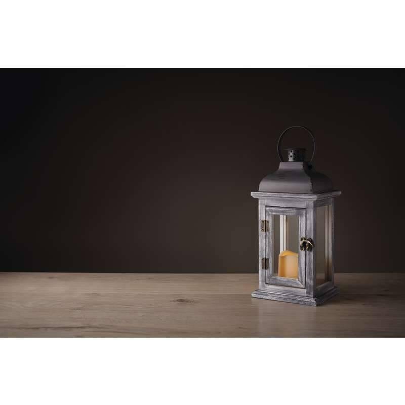 LED dekorace EMOS lucerna dřevěná, 2x AA, šedá, vintage