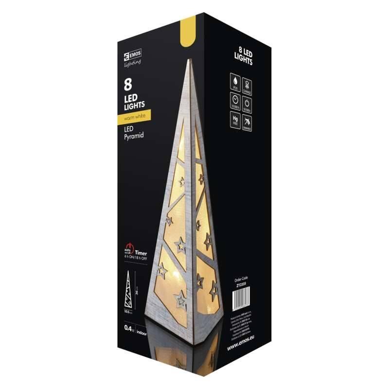 LED dekorace EMOS pyramida, 36cm, 2× AA, teplá bílá, časovač, LED, dekorace, EMOS, pyramida, 36cm, 2×, AA, teplá, bílá, časovač