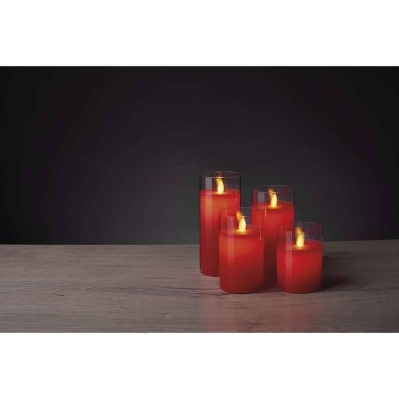 LED dekorace EMOS svíčky, 5x10 12,5 15 17,5cm, červené, 2x AA, 4 ks