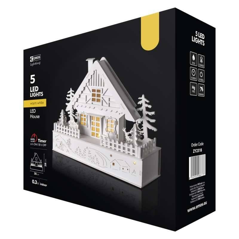 LED dekorace EMOS vánoční domek, 28cm, 2× AAA, teplá bílá, časovač, LED, dekorace, EMOS, vánoční, domek, 28cm, 2×, AAA, teplá, bílá, časovač