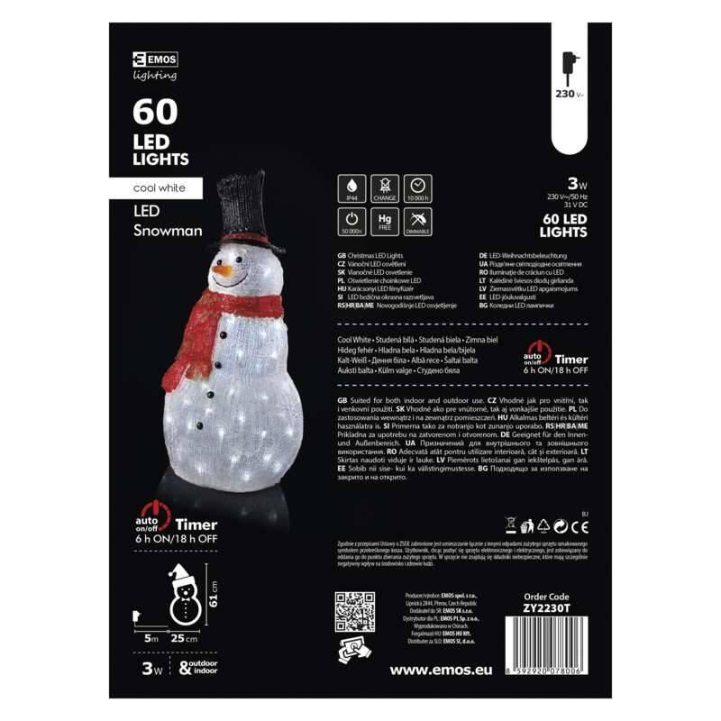 LED dekorace EMOS vánoční sněhulák, 61cm, venkovní, studená bílá, časovač, LED, dekorace, EMOS, vánoční, sněhulák, 61cm, venkovní, studená, bílá, časovač