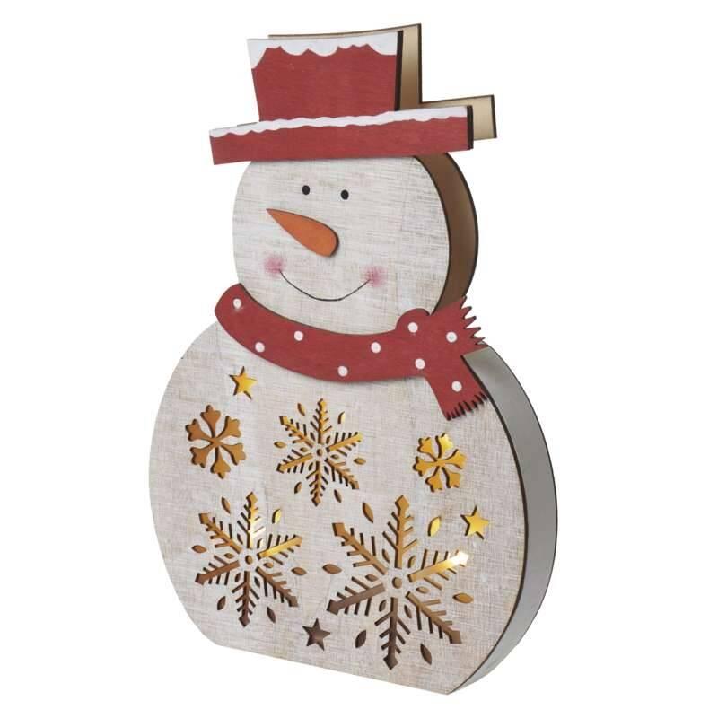 LED dekorace EMOS vánoční sněhulák dřevěný, 30cm, 2× AAA, teplá bílá, časovač