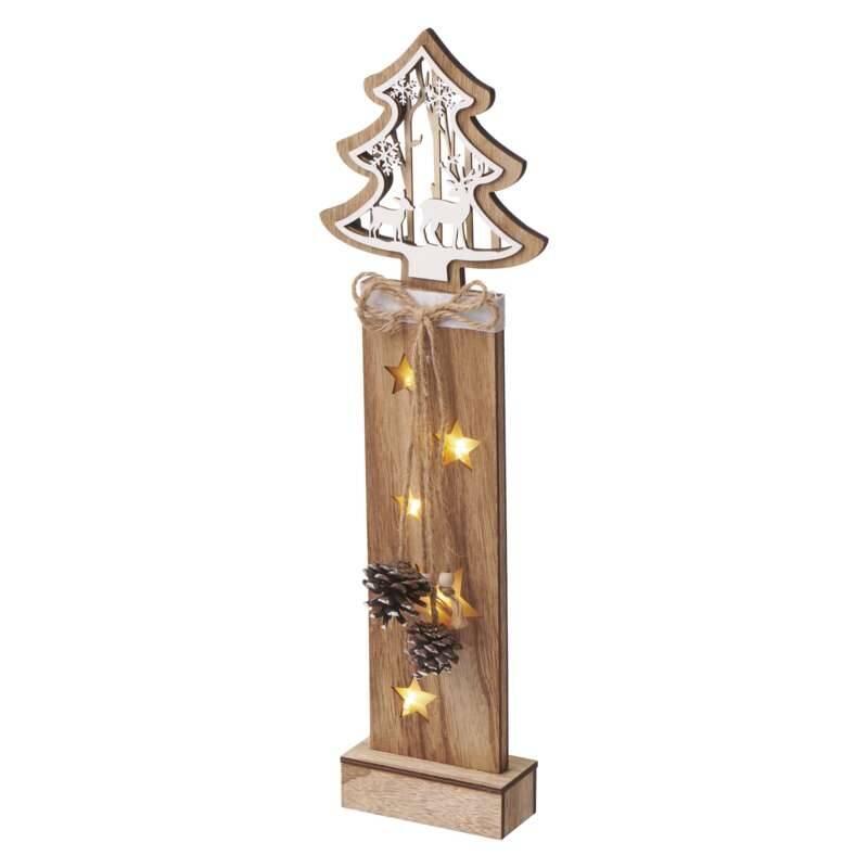 LED dekorace EMOS vánoční strom dřevěný, 48cm, 2× AA, teplá bílá, časovač