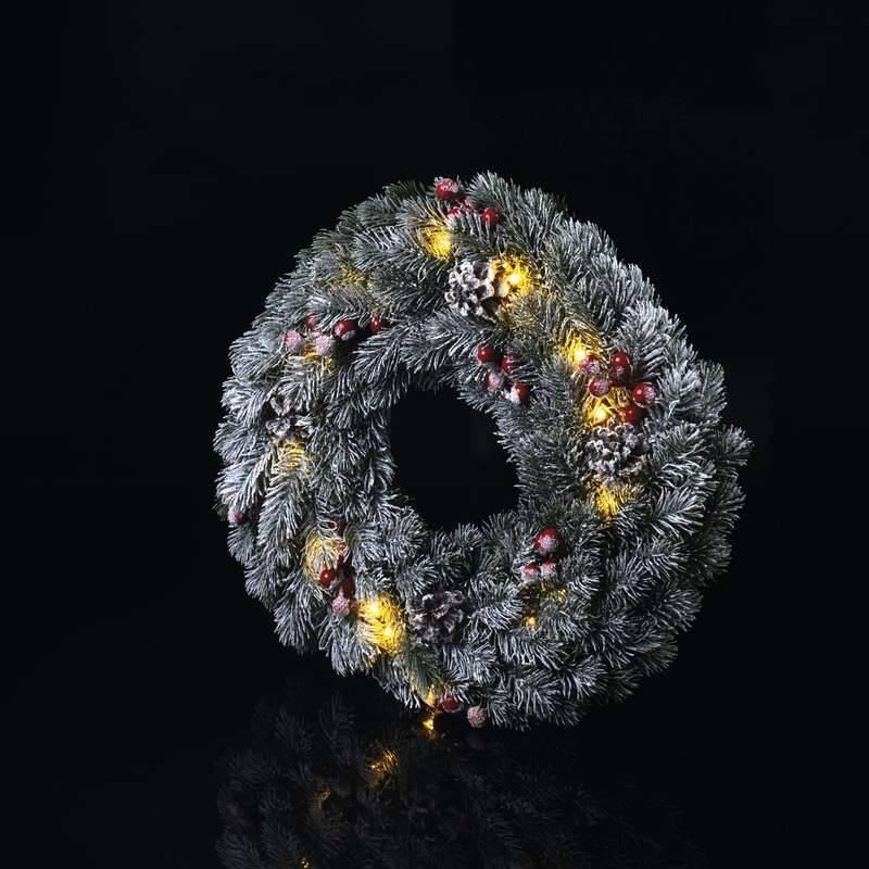 LED dekorace EMOS vánoční věnec, 38cm, 2× AA, vnitřní, teplá bílá, časovač