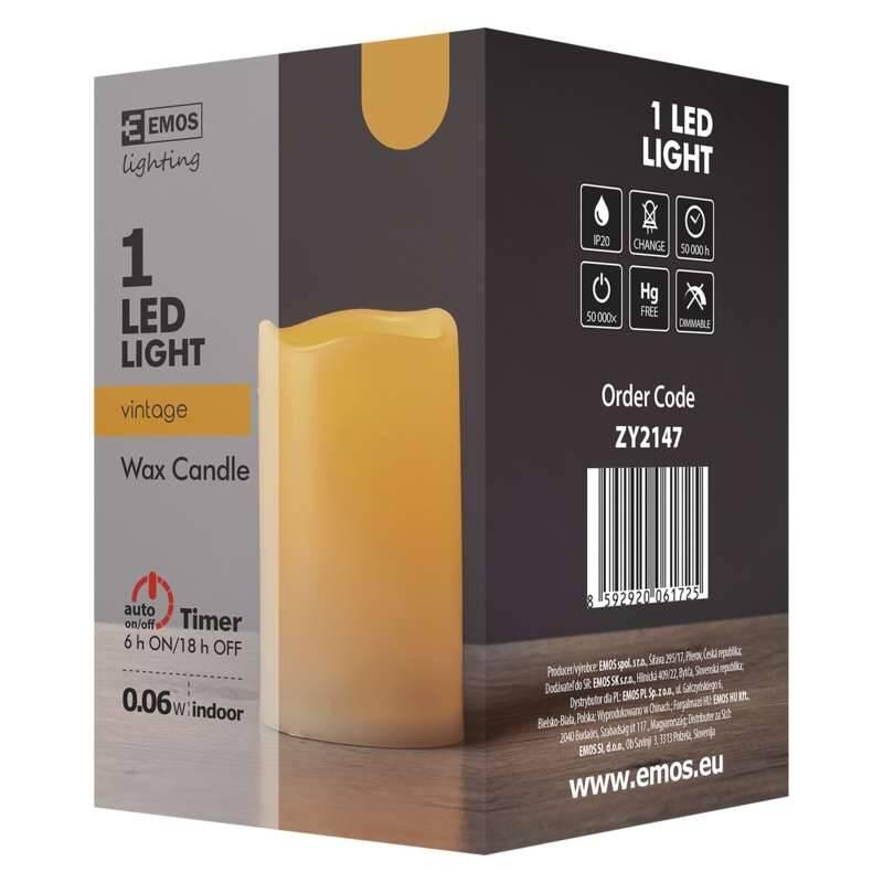LED dekorace EMOS vosková svíčka, 12,5cm, 3x AAA, časovač