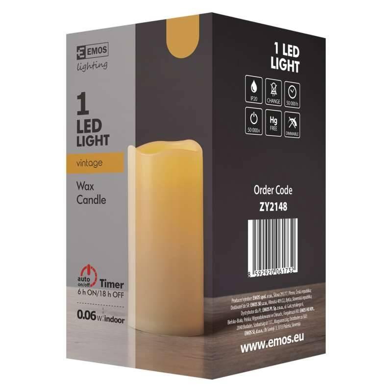 LED dekorace EMOS vosková svíčka, 15cm, 3x AAA, časovač