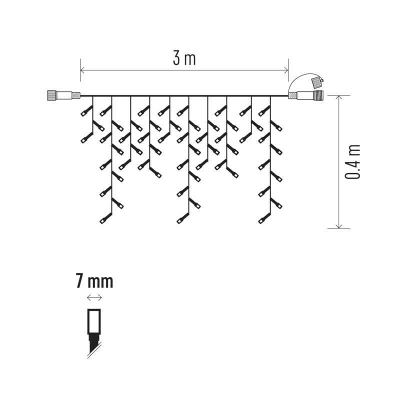 Spojovací řetěz EMOS 50 LED, LED spojovací řetěz černý – rampouchy, 3m, studená bílá