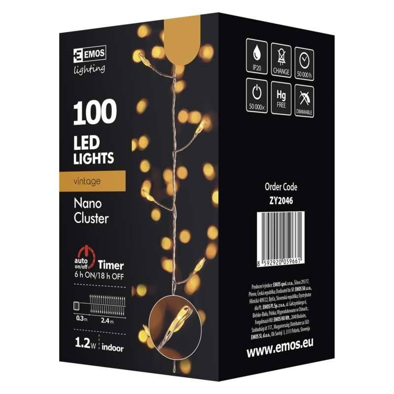 Vánoční osvětlení EMOS 100 LED, nano řetěz – ježek, 2,4m, jantarová, časovač, Vánoční, osvětlení, EMOS, 100, LED, nano, řetěz, –, ježek, 2,4m, jantarová, časovač