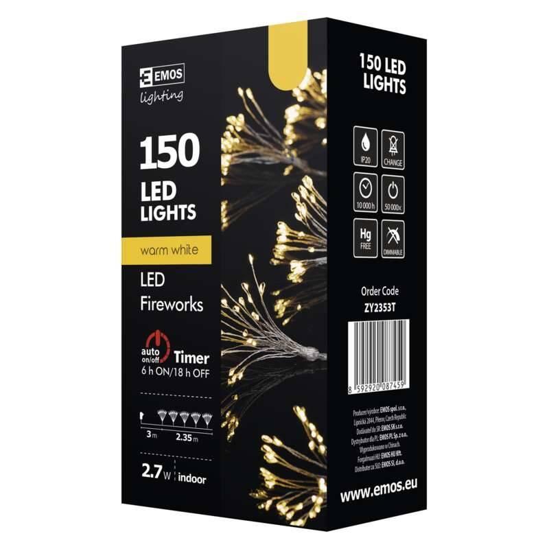 Vánoční osvětlení EMOS 150 LED, girlanda – nano svítící trsy, teplá bílá