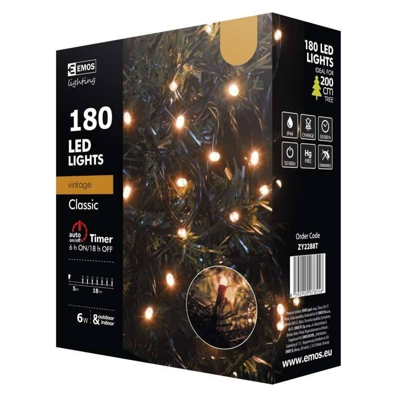 Vánoční osvětlení EMOS 180 LED, řetěz, 18m, jantarová, časovač, Vánoční, osvětlení, EMOS, 180, LED, řetěz, 18m, jantarová, časovač