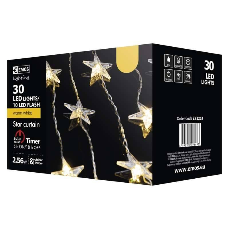 Vánoční osvětlení EMOS 30 LED, závěs – hvězdy, 120×90cm, vnitřní, teplá bílá, časovač, Vánoční, osvětlení, EMOS, 30, LED, závěs, –, hvězdy, 120×90cm, vnitřní, teplá, bílá, časovač