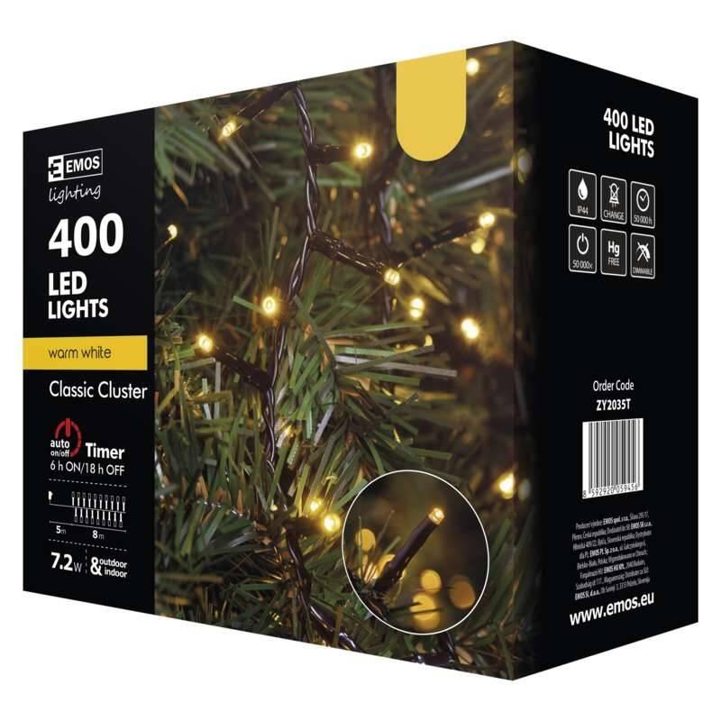 Vánoční osvětlení EMOS 400 LED, řetěz – ježek, 8m, teplá bílá, časovač, Vánoční, osvětlení, EMOS, 400, LED, řetěz, –, ježek, 8m, teplá, bílá, časovač