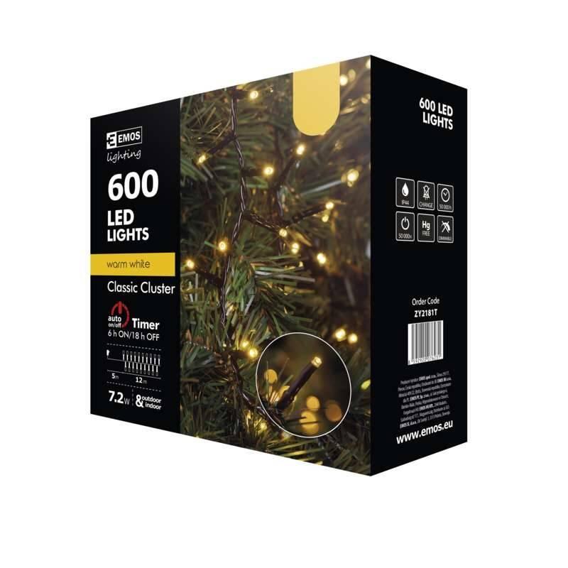 Vánoční osvětlení EMOS 600 LED, řetěz – ježek, venkovní, 12m, teplá bílá, časovač, Vánoční, osvětlení, EMOS, 600, LED, řetěz, –, ježek, venkovní, 12m, teplá, bílá, časovač