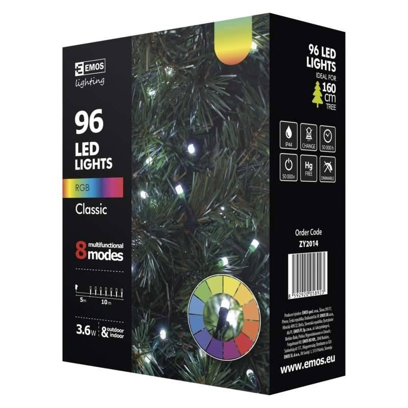 Vánoční osvětlení EMOS 96 LED, multifunkční s volbou RGB barvy,10m, programy, časovač