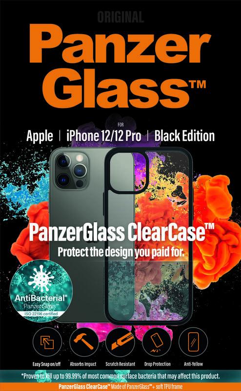 Kryt na mobil PanzerGlass ClearCase Antibacterial na Apple iPhone 12 12 Pro černý průhledný