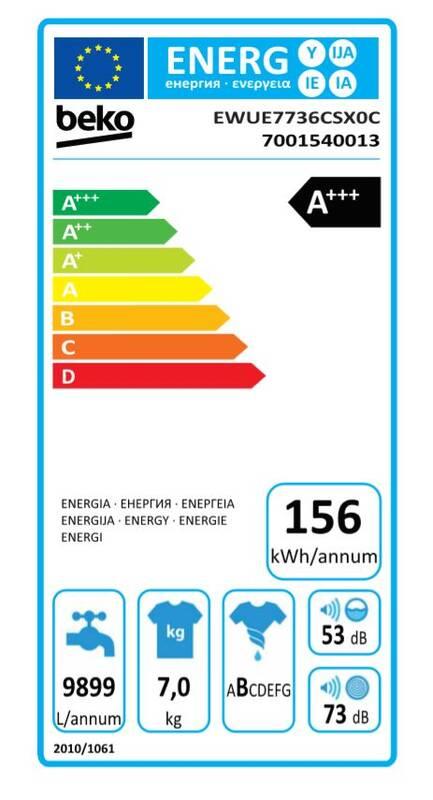 Pračka Beko Superia EWUE7736CSX0C bílá, Pračka, Beko, Superia, EWUE7736CSX0C, bílá