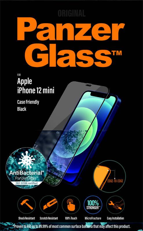 Tvrzené sklo PanzerGlass Edge-to-Edge Antibacterial na Apple iPhone 12 mini černé, Tvrzené, sklo, PanzerGlass, Edge-to-Edge, Antibacterial, na, Apple, iPhone, 12, mini, černé