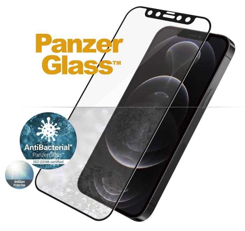 Tvrzené sklo PanzerGlass Edge-to-Edge Antibacterial s Anti-Glare vrstvou na Apple iPhone 12 12 Pro černé
