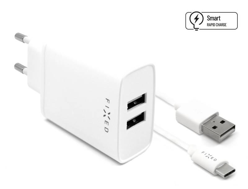 Nabíječka do sítě FIXED 2xUSB, 15W Smart Rapid Charge USB-C kabel 1m bílá, Nabíječka, do, sítě, FIXED, 2xUSB, 15W, Smart, Rapid, Charge, USB-C, kabel, 1m, bílá