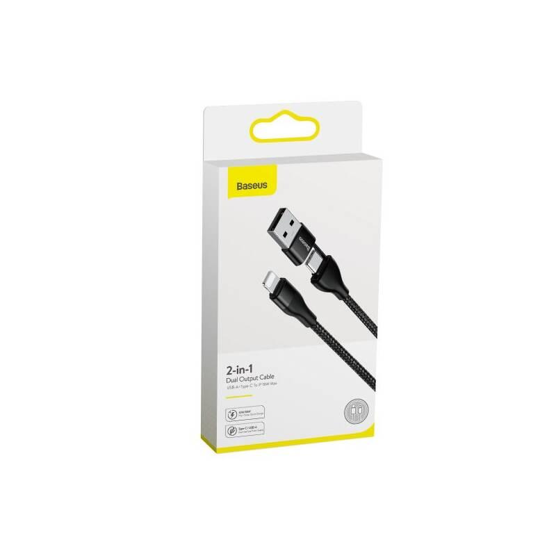 Kabel Baseus 2v1, USB,USB-C Lightning, 18W, 1m černý, Kabel, Baseus, 2v1, USB,USB-C, Lightning, 18W, 1m, černý