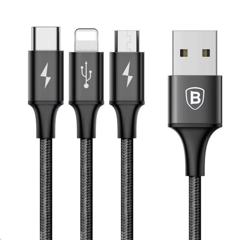 Kabel Baseus Rapid Series 3v1, USB Micro USB, Lightning, USB-C, 1,2m černý, Kabel, Baseus, Rapid, Series, 3v1, USB, Micro, USB, Lightning, USB-C, 1,2m, černý