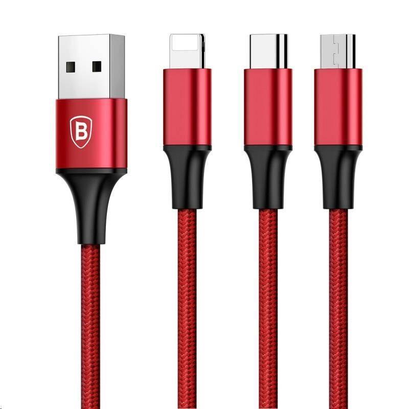 Kabel Baseus Rapid Series 3v1, USB Micro USB, Lightning, USB-C, 1,2m červený, Kabel, Baseus, Rapid, Series, 3v1, USB, Micro, USB, Lightning, USB-C, 1,2m, červený