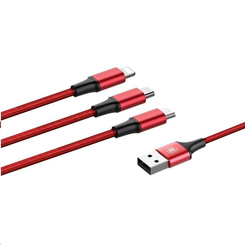 Kabel Baseus Rapid Series 3v1, USB Micro USB, Lightning, USB-C, 1,2m červený
