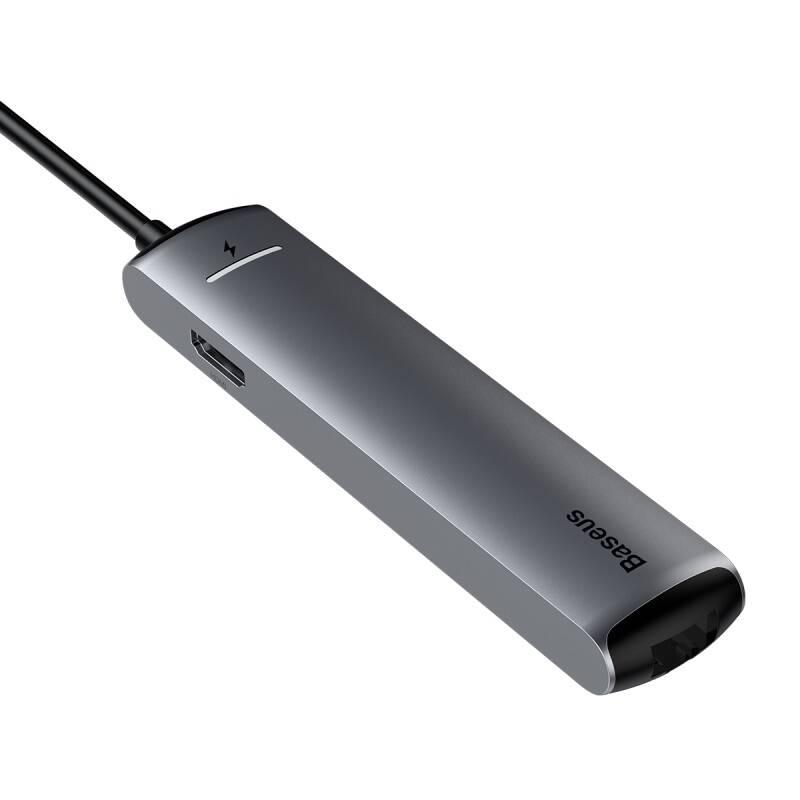 USB Hub Baseus USB-C 3x USB 3.0, HDMI, RJ45, USB-C PD šedý