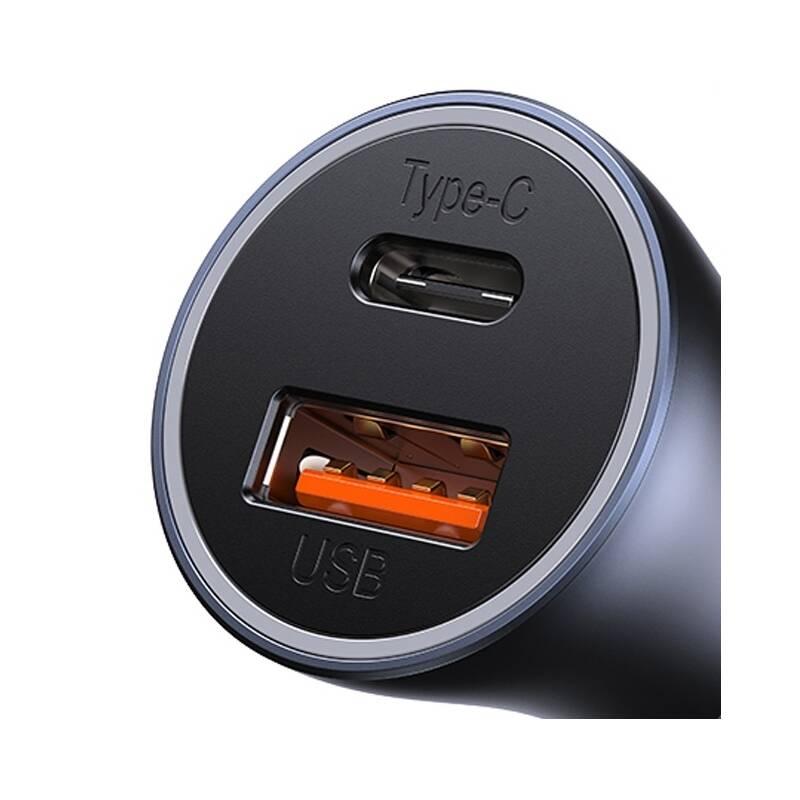 Adaptér do auta Baseus Golden Contactor Pro Dual, USB-C, USB, 40W šedý