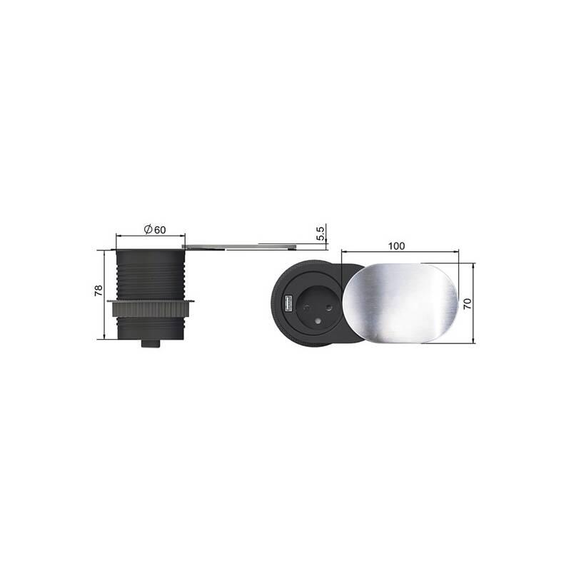 Kabel prodlužovací Solight 1x vestavná zásuvka, 1x USB, 1,9m černý stříbrný, Kabel, prodlužovací, Solight, 1x, vestavná, zásuvka, 1x, USB, 1,9m, černý, stříbrný