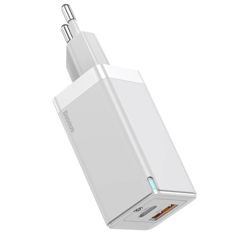Nabíječka do sítě Baseus GaN Mini Quick Charger USB-C, USB, 45W, USB-C kabel 1m bílá