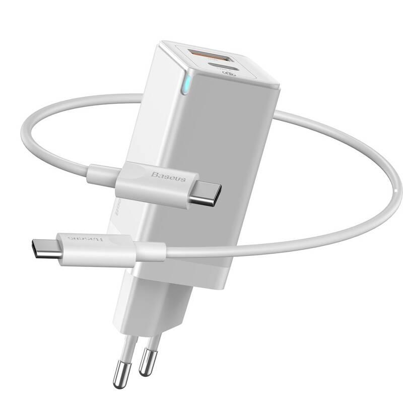 Nabíječka do sítě Baseus GaN Mini Quick Charger USB-C, USB, 45W, USB-C kabel 1m bílá, Nabíječka, do, sítě, Baseus, GaN, Mini, Quick, Charger, USB-C, USB, 45W, USB-C, kabel, 1m, bílá