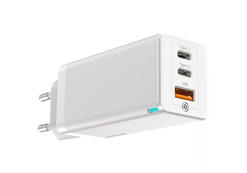 Nabíječka do sítě Baseus GaN2 Pro Quick Charger, 2x USB-C, 1x USB, QC 4 , 65W USB-C kabel 1m bílá