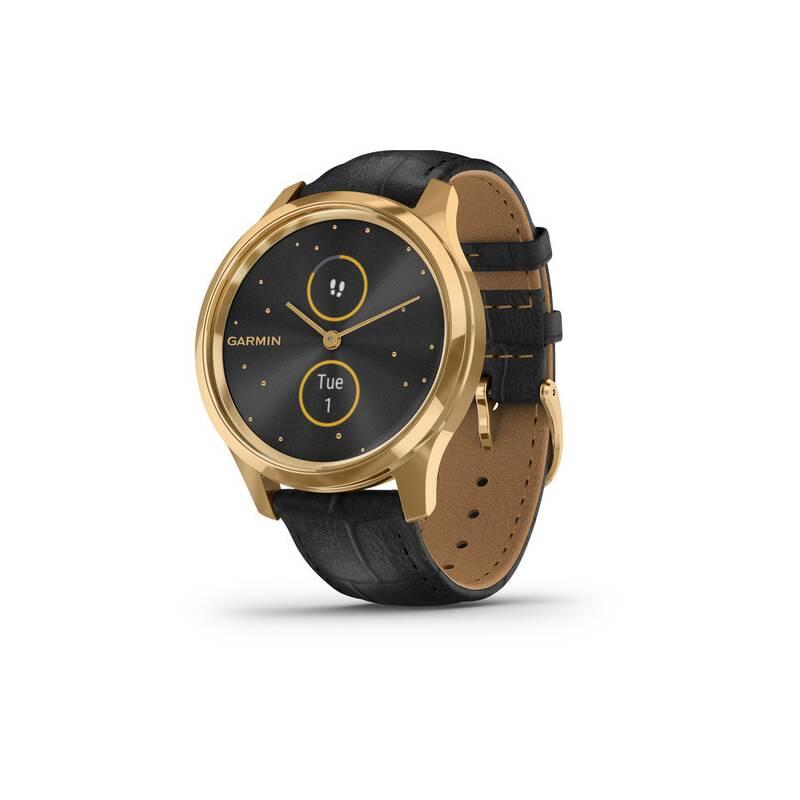 Chytré hodinky Garmin vivomove3 Luxe 24K Gold Black Leather Band, Chytré, hodinky, Garmin, vivomove3, Luxe, 24K, Gold, Black, Leather, Band